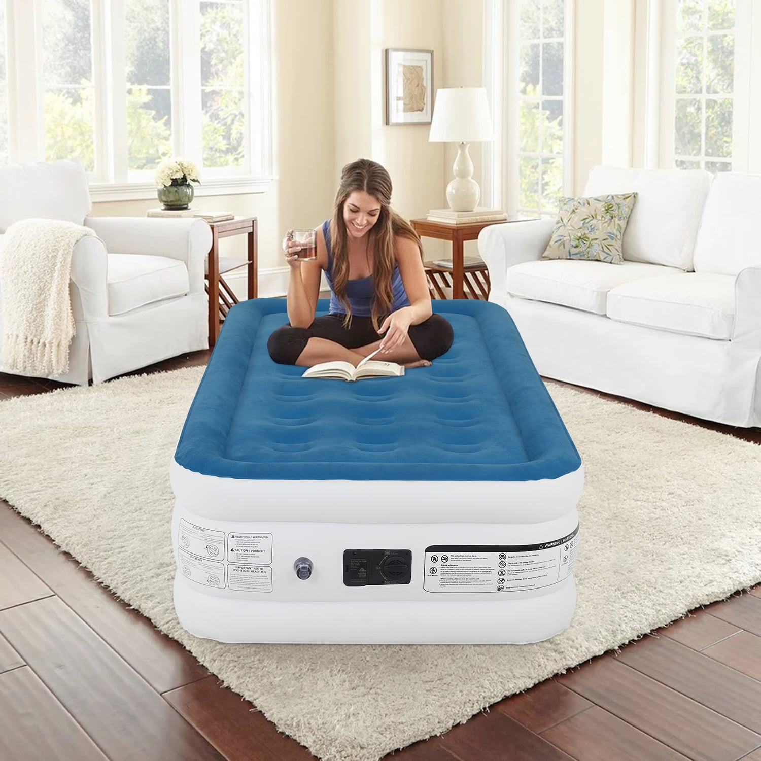 Premium Air Mattress with Built in Pump 18 in Bed Height Mattress for Camping Home Portable Travel Comfortable Inflatable Air Mattress Twin