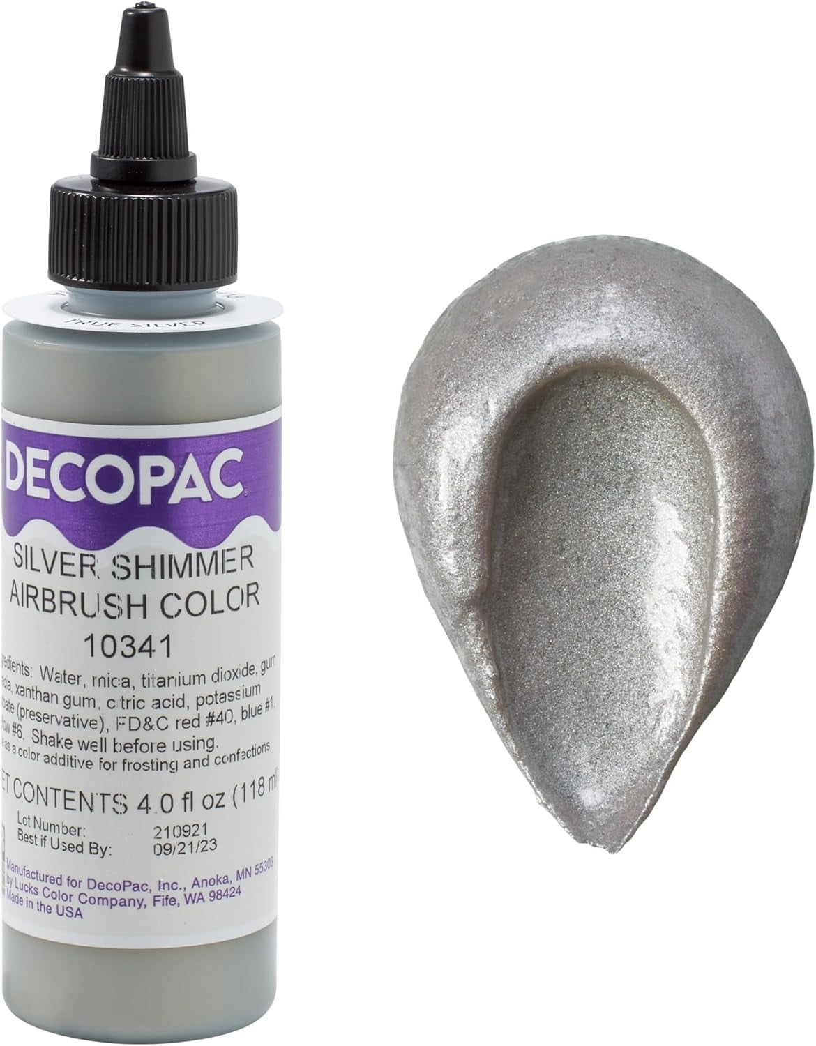 Premium Airbrush Color,  Silver Shimmer, Edible Airbrush Paint for Decorating Cakes, Cupcakes, and Cookies, Food Coloring, 4oz