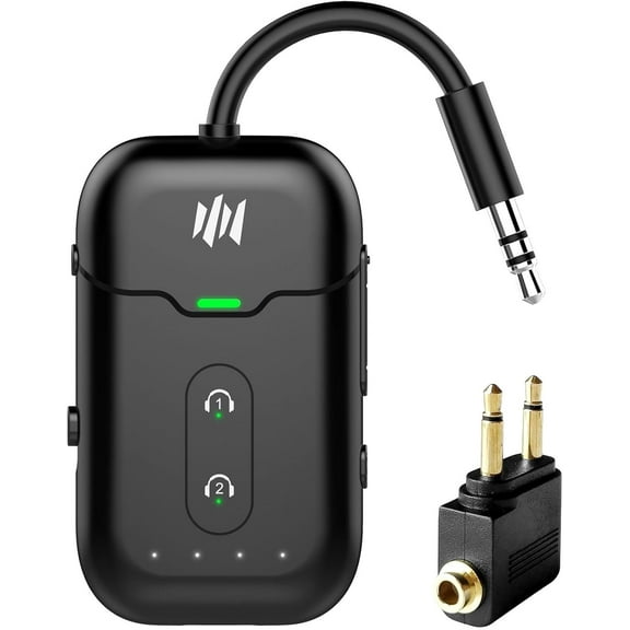 Premium Airplane Bluetooth 5.4 Transmitter Adapter,Supports 2 AirPods/Headphones 2-in-1 Bluetooth Transmitter Receiver with aptX Low Latency,Wireless Adapter for Flight,TV,Gym,Tablets Car Stereo
