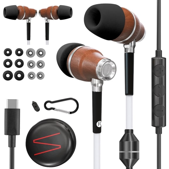 Premium Airtube Headphones EMF Earbuds, 3D Sound, Microphone Volume Control, 8mm Bass Drivers Granting High Audio Quality for USB C iPhone 15, 16, 17 and Android Devices