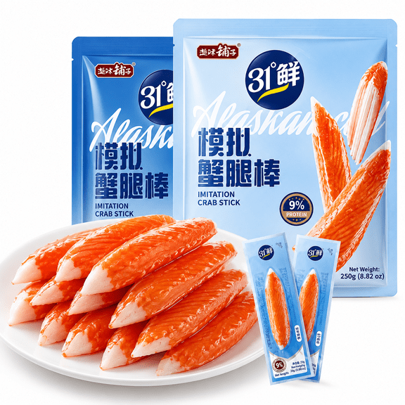 Premium Alaskan Style Crab Sticks - 225g/7.94oz Ready-to-Eat Seafood Snack, High Protein & Low Fat, Only 17 Cal per Piece, Perfect for Salad & Sushi