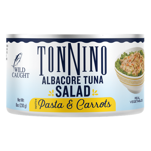 Tonnino Premium Albacore Tuna Salad with Pasta and Carrots, 8oz, Wild Caught, Ready To Eat, Low Mercury