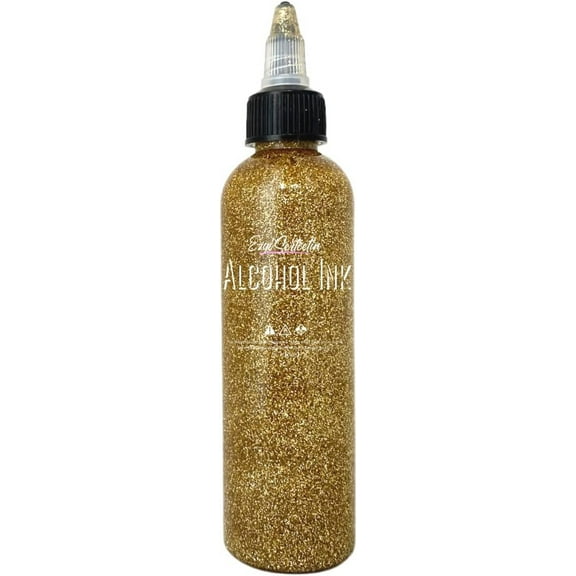 Premium Alcohol Ink|Metallic or Glitter Vibrant|High Saturated Unique Colors|4oz|For Tumblers,Coasters,Resin Dye,Alcohol Ink Paper,Yupo,Resin Petri Dish|by Ezgi Sertcetin | Glitter Gold