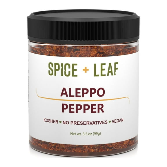 Premium Aleppo Pepper by SPICE + LEAF - Vegan Kosher Preservative Free Red Middle Eastern Mild Pepper Flakes, 3.5 oz