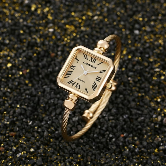 Premium All-Golden Bracelet Watch for Women – Square Roman Dial Quartz – Timeless Elegant Jewelry Watch