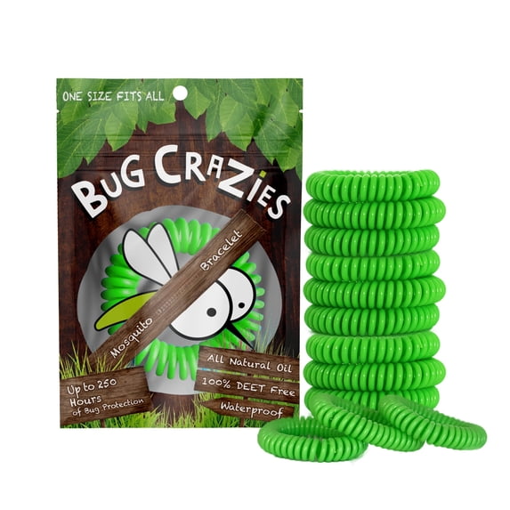 Premium All Natural Citronella Mosquito Bracelets One Size Fits-All 12 pack Individually Wrapped Bug Crazies (Green)
