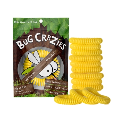Premium All Natural Citronella Mosquito Bracelets One Size Fits-All 12 pack Individually Wrapped Bug Crazies (Yellow)