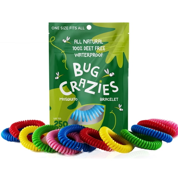 Premium All Natural Citronella Mosquito Bracelets One Size Fits-All 12 pack Individually Wrapped Bug Crazies