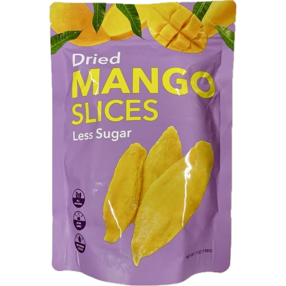 Premium All Natural Real Wild Tropical Mango Dried Fruit Slices 7oz Less Sugar Non GMO, No Added Colors Healthy Snacks Resealable Bag (1-Pack)