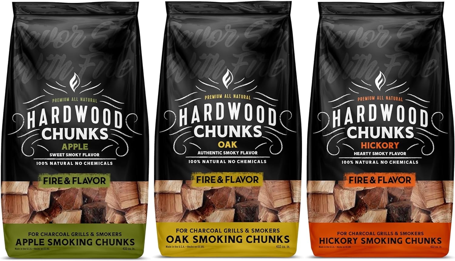 Premium All Natural Wood Chunk Bundle for Smokers Wood Chunks for Smoking - Oak, Apple, Hickory
