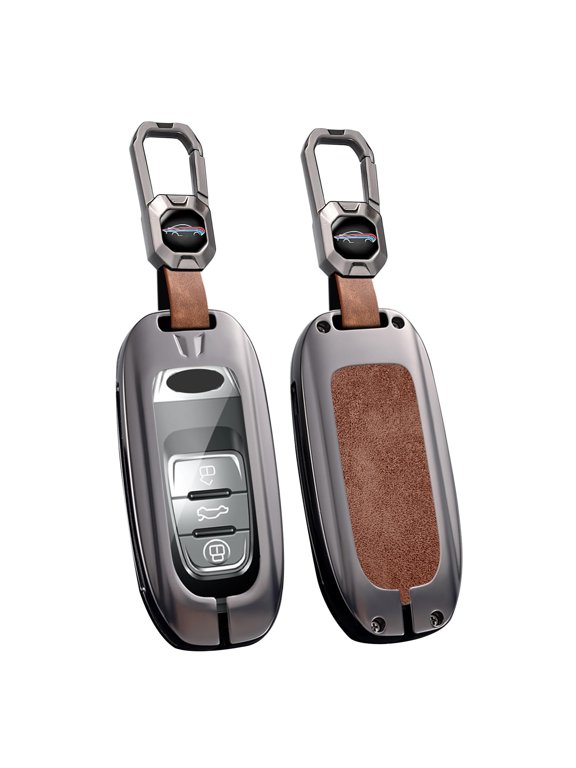 Key Fob Cover Compatible with Audi A1 A3 A4 A5 A6 A7 A8 Q5 Q7 R8 S5 S7 Q5 RS Accessories Alloy& Leather Smart Remote Key Shell with Keychains Keychian