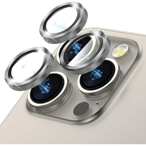 Premium Alloy Metal Camera Lens Protector Compatible for iPhone 15 Pro/iPhone 15 Pro Max Accessories Camera Ring Cover Screen Protector,Shatter/Scratch-Resistant,Ultra Clear/Thin - Natural Titanium