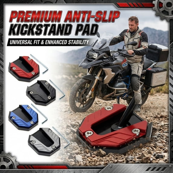Premium Alloy Motorcycle Kickstand Foot Extender - Universal Enlarged Base Plate to Prevent Sinking on Soft Ground (Black)