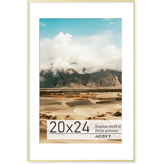 Premium Aluminum 20x24 Poster Frame with Mat for 16x20, HD Tempered Glass, Wall Hook Included (Gold, Pack of 1)