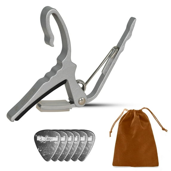 Premium Aluminum Alloy Guitar Capo Set with 6 Picks & Carry Bag – Buzz-Free, Scratch-Resistant, One-Hand Design for Acoustic/Electric/Ukulele