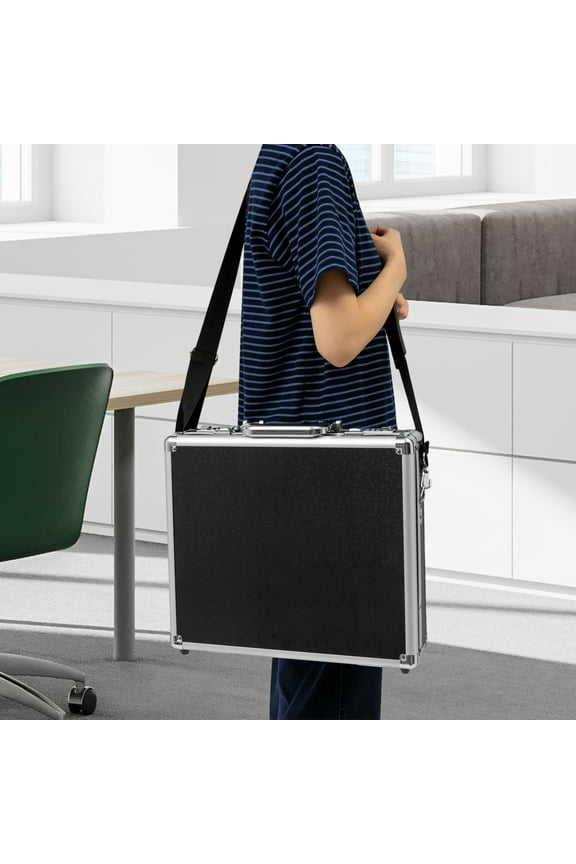Premium Aluminum Alloy Locking Briefcase with Combination Lock, Sponge Padding, and Tool Lock for Secure Storage of Documents, Laptops & Valuables - Black