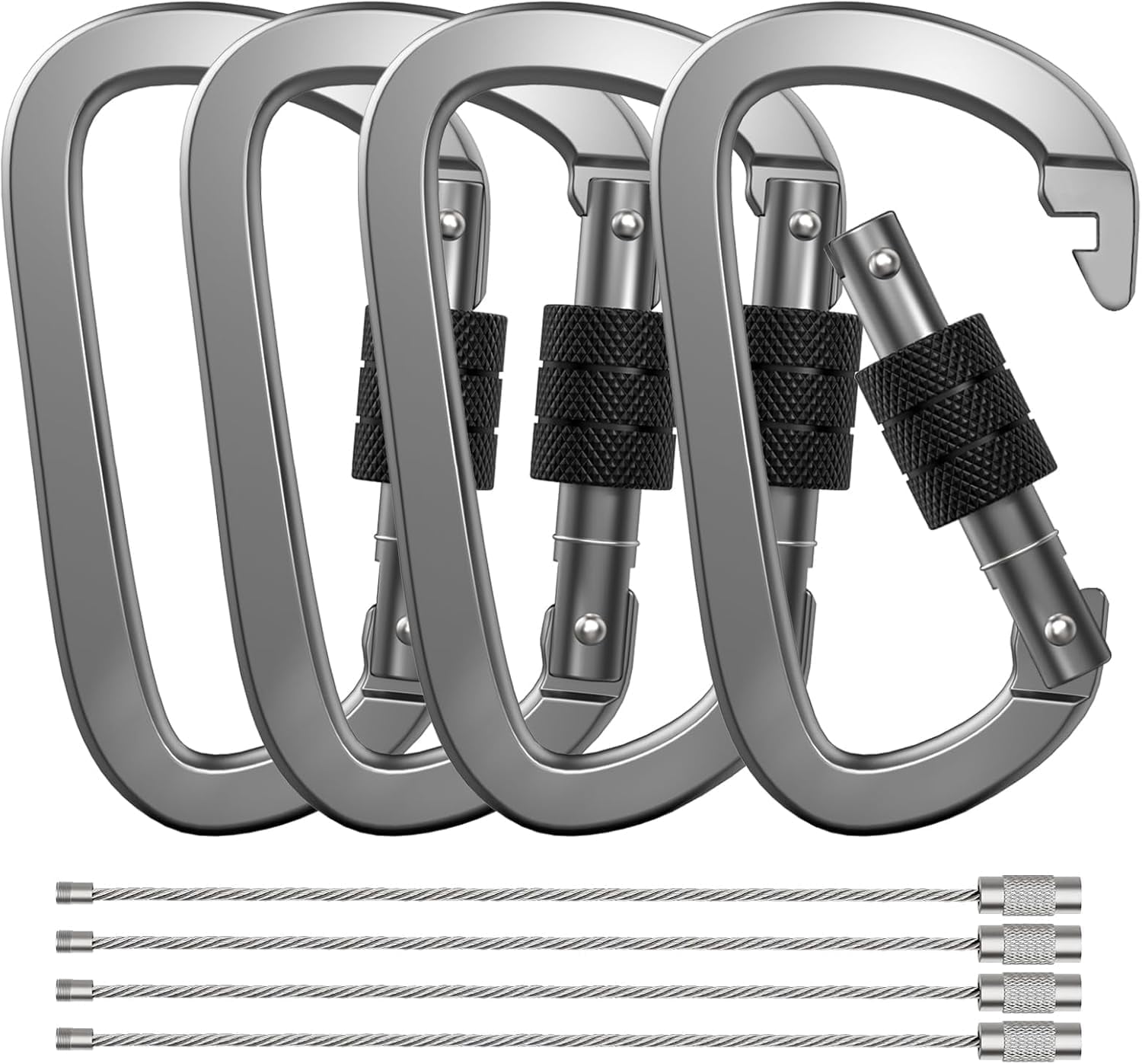 XIECHANEE D-Ring 4" Locking Carabiner Clips, Set of 4, Gray