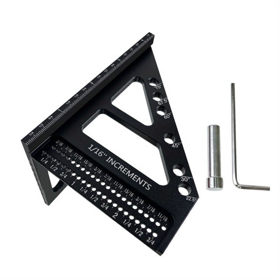 Premium Aluminum Miter Triangle Ruler - 3D Multi-Angle Woodworking Square Protractor - Enhanced Hole Scriber - High Accuracy