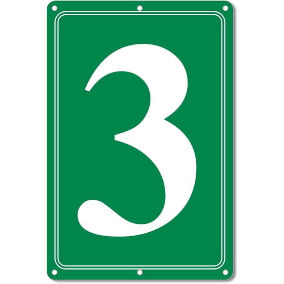 Premium Aluminum Number Sign 3, 12 x 8 Inch Green Metal Address and Parking Sign, High Visibility, Weather Resistant Outdoor Plaque