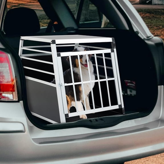 Premium Aluminum Pet Transport Box  Heavy-Duty, Ventilated, Lockable Travel Crate for Dogs & Cats  Space-Saving Trapezoidal Design, Portable Car Carrier with Durable Construction
