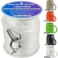 thumbnail image 1 of Premium Anchor Rope 100 ft x 3/8 inch, Solid Braid MFP Anchor Line Marine Rope with Thimble & Shackle - White, 1 of 7