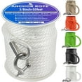 thumbnail image 1 of Premium Anchor Rope 50 ft x 3/8 inch, Solid Braid MFP Anchor Line Boat Rope with Thimble & Shackle - White, 1 of 7