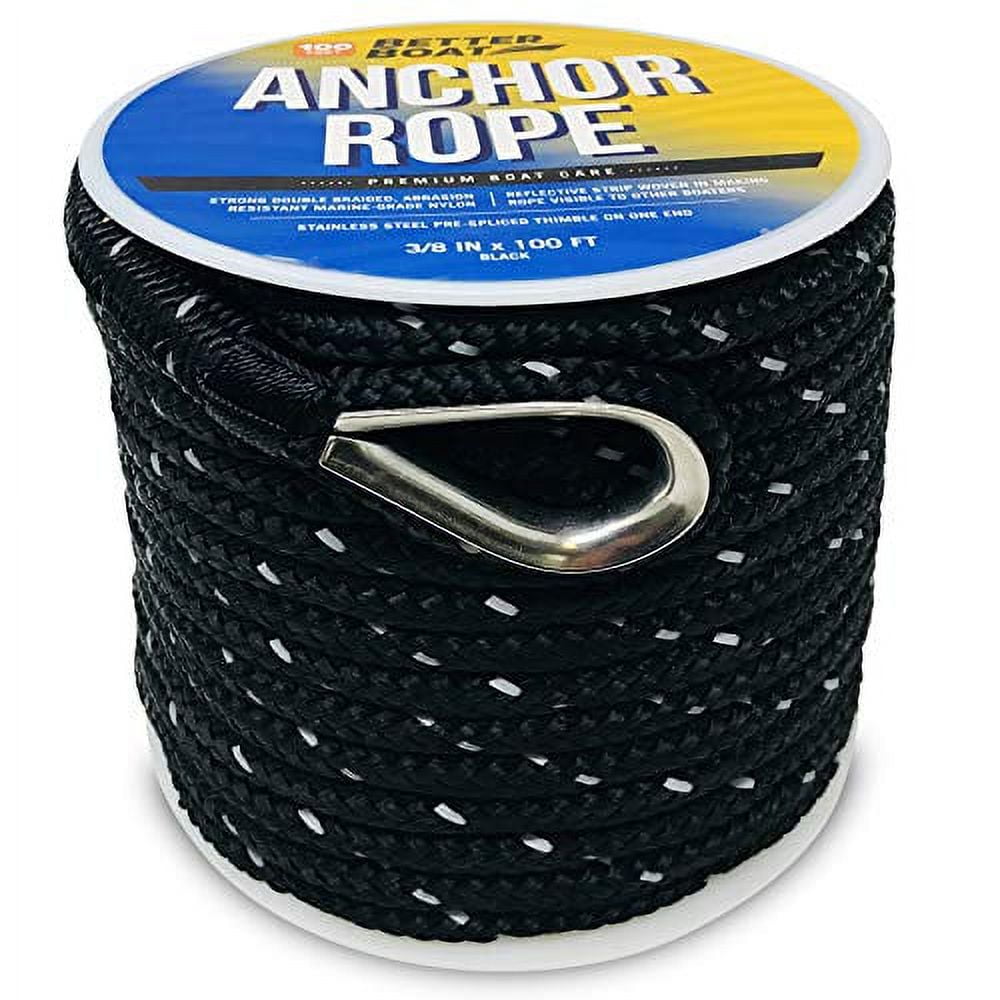 Premium Anchor Rope Double Braided Boat Anchor Line 100 ft Black
