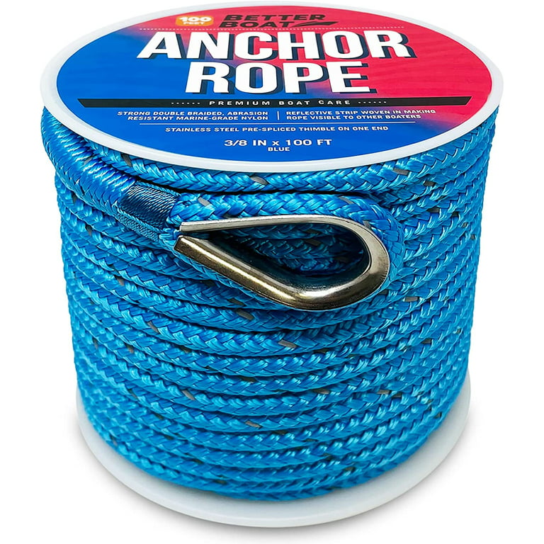 Premium Anchor Rope Double Braided Boat Anchor Line 100 ft Blue Marine Grade  3/8 Rope 