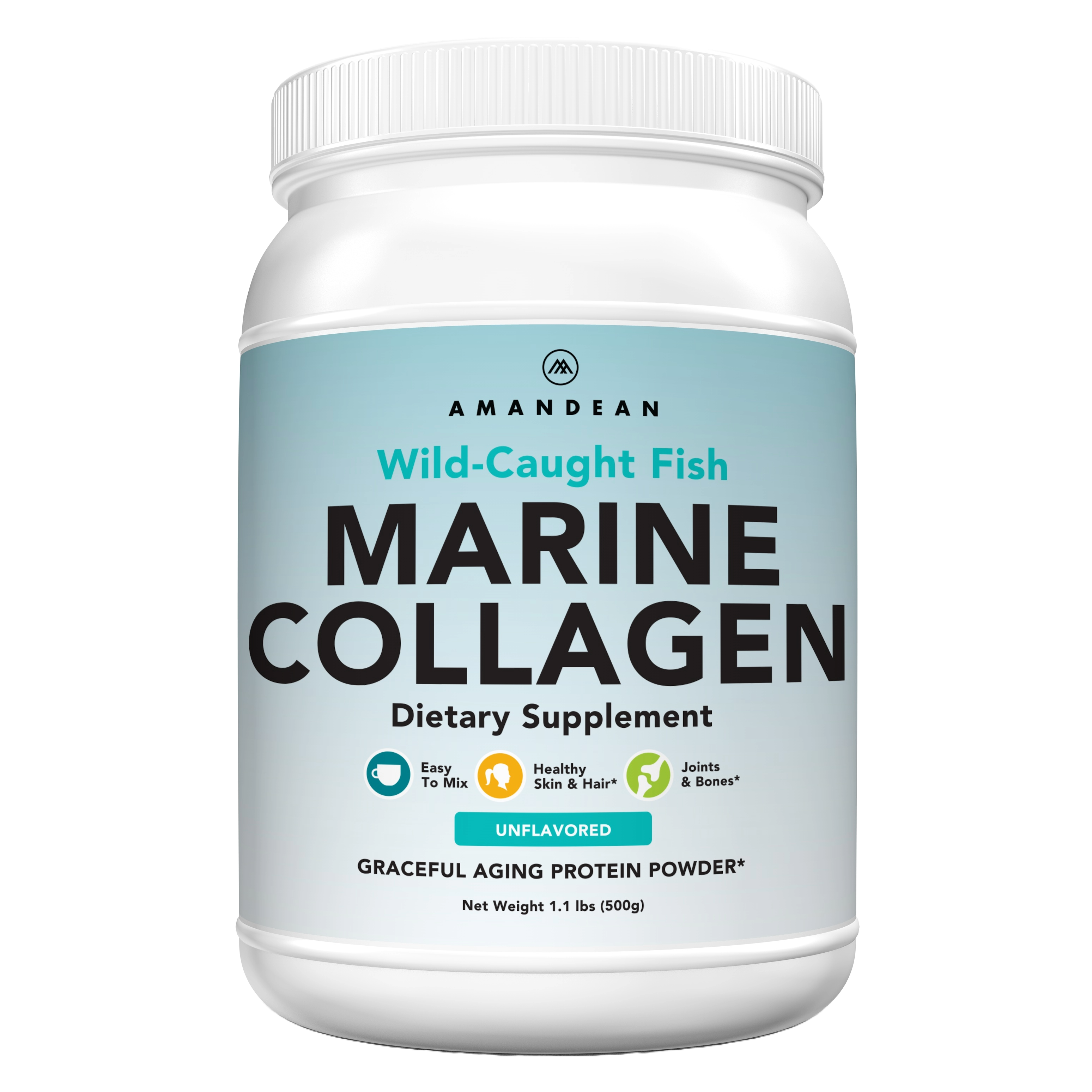 Amandean Premium Anti-Aging Marine Collagen Powder 17.6 Oz | Wild-Caught Hydrolyzed Fish Collagen Peptides | Type 1 & 3 Collagen Protein Supplement | Amino Acids for Skin, Hair, Nails