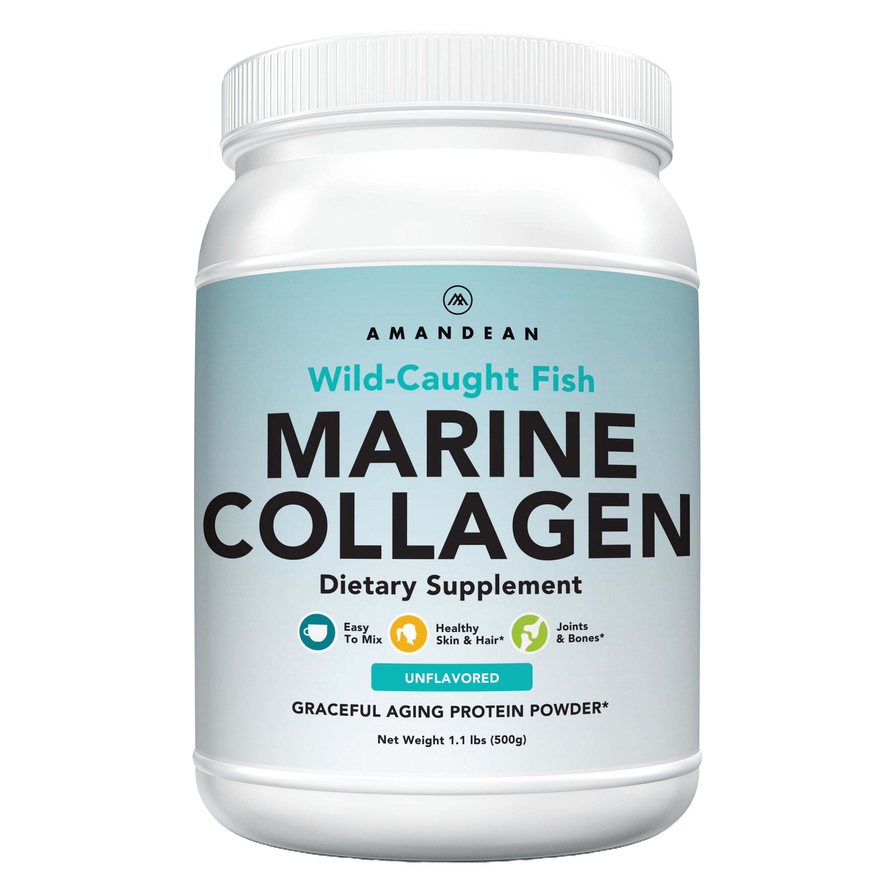 Amandean Premium Anti-Aging Marine Collagen Powder 17.6 Oz | Wild-Caught Hydrolyzed Fish Collagen Peptides | Type 1 & 3 Collagen Protein Supplement | Amino Acids for Skin, Hair, Nails