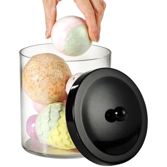 Premium Apothecary Jar - 50 Oz. Large Clear Plastic Container Canister with Rust Proof Stainless Steel Lid, Laundry/Kitchen/Bathroom Vanity Countertop Storage Organizer Decor(Black)