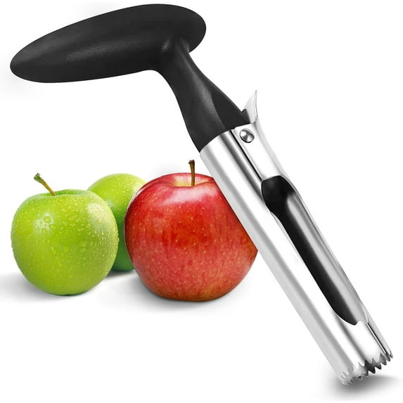 Premium Apple Corer, Sturdy Apple Corer Tool For Removing Pits, Durable Portable Stainless Steel Fruit Core Remover with Sharp Serrated for Pears, Bell Peppers, Fuji (Black)