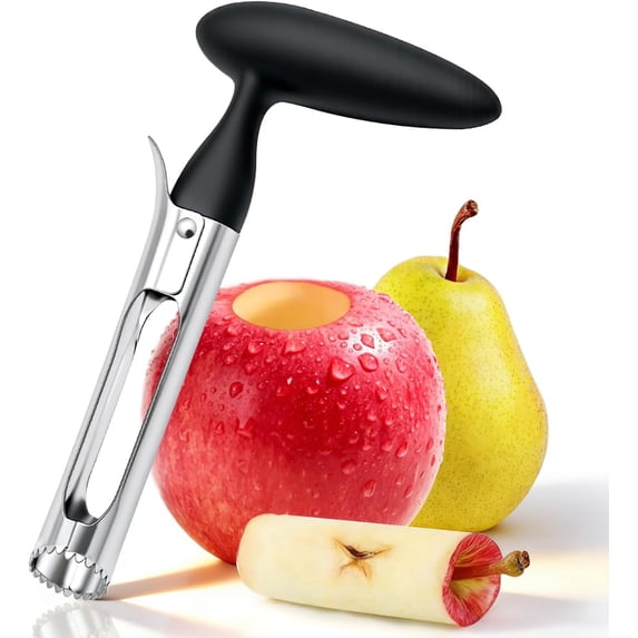 Premium Apple Corer Tool, Apple Core Remover with Sharp Serrated Blades, Ergonomic Handle & Stainless Steel - Easy Push for Quick Coring, Fruit Core Remover for Apples, Pears, Peppers, Black
