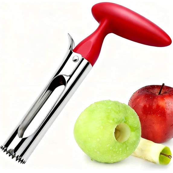 Premium Apple Corer Tool, Apple Core Remover with Sharp Serrated Blades, Ergonomic Handle & Stainless Steel - Easy Push for Quick Coring, Fruit Core Remover for Apples, Pears, Peppers, Red
