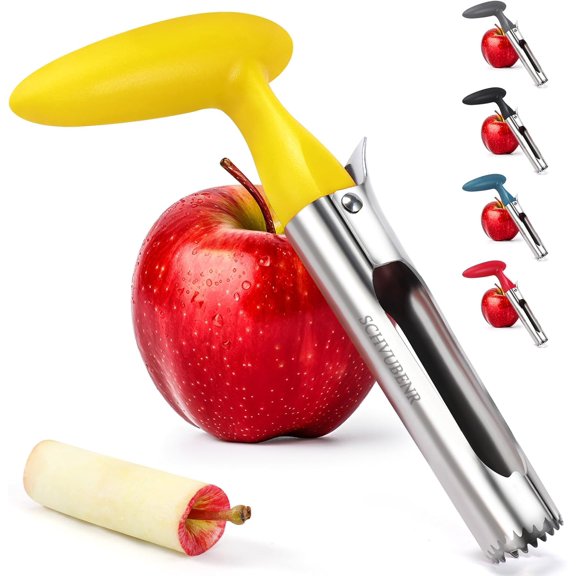 Premium Apple Corer Tool - Easy to Use and Clean - Sturdy Apple Core Remover with Sharp Serrature - Stainless Steel Corers for Apple and Pear - Core Fruits with Ease(Yellow)