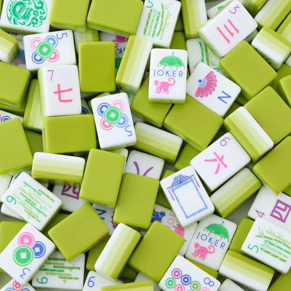Premium Apple Green Acrylic Mahjong Set | 166 Tiles American Mahjong with Floral Designs | Hand-Rub Crystal Mahjong for Family & Gifting