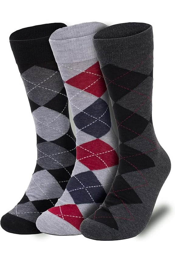 Premium Argyle Dress Socks for Men, Classic and Fun Cotton Socks, 3 Pair Set with Gift Box - Argyle Gray