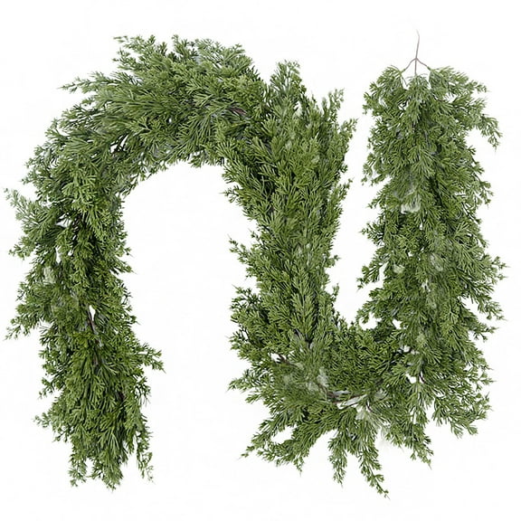 Premium Artificial Cedar Garland 6.6  Feet Greenery for Holiday Decor, Indoor and Outdoor Use, Realistic Design