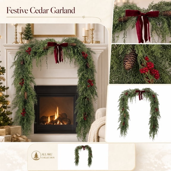 Premium Artificial Greenery Line, Hanging Plants Artificial Decor, Front Door Decorations, Christmas Party Decorations, Mantel Decorations, 71 Inch Long Draped Cypress Vine