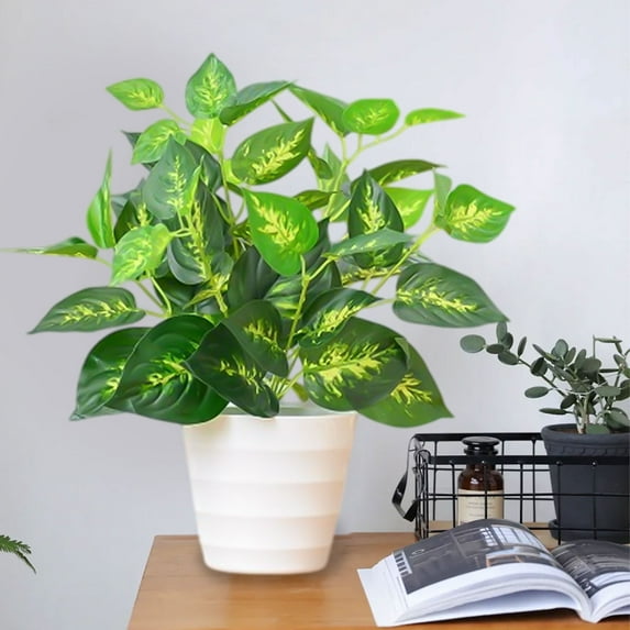 Premium Artificial Potted Plant Plastic Greenery for Home Decor - Realistic Fake Plant in Green Pot, Low Maintenance Indoor Outdoor Decoration for Table Desk Living Room Office, Durable & Lifelike