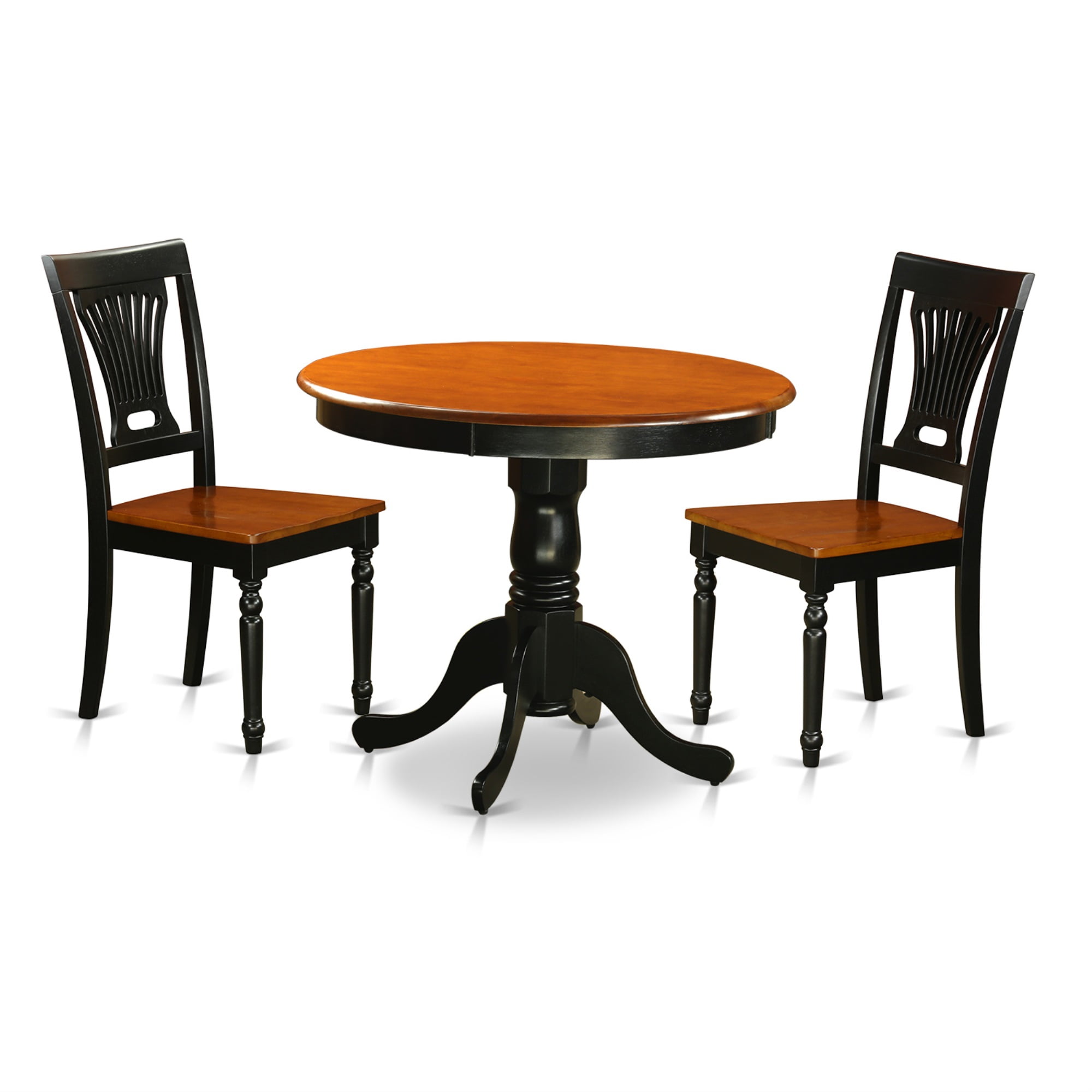 Cherry Top Round Dining Set with Black Wood Chairs - 3 Piece