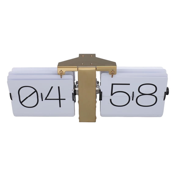 Premium Automatic Big Flip Clock, Retro 24-Hour Desk and Wall Clock, Stainless Steel Mechanical Gear Clock for Living Room & Office Decor, 14.17 x 5.47 inches / 36 x 13.9 cm, Gold and White