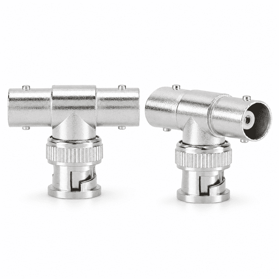 Premium BNC Male to Dual Female T Type Video Adapter Splitter Connector for Surveillance Camera Systems, 3 Way Coaxial Cable Extension, Pack of 2, Dimensions: 1.57 inches / 4 cm