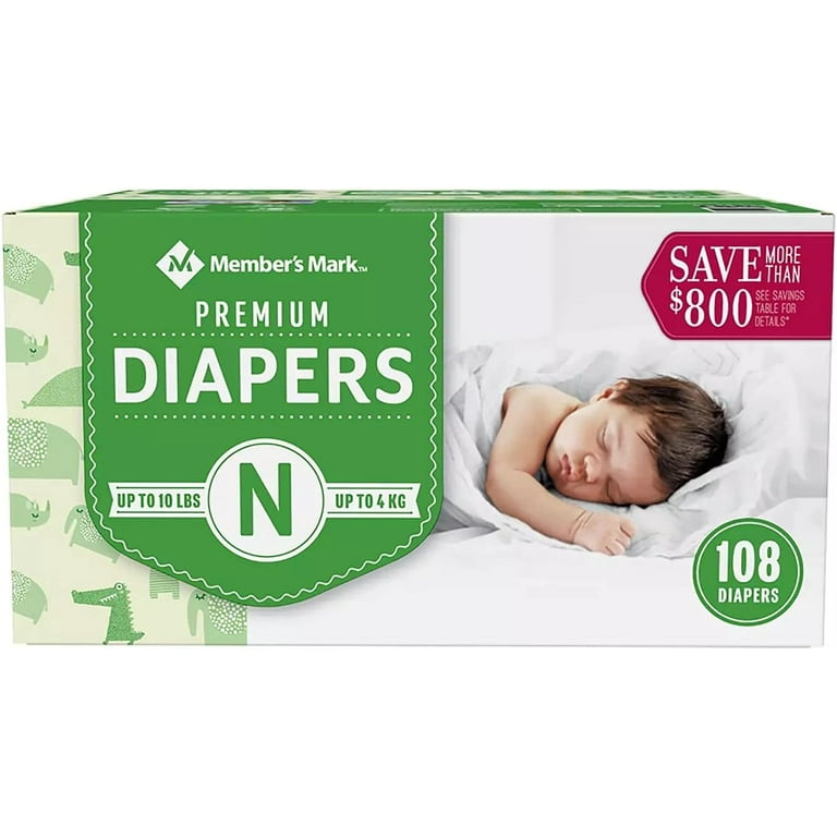  Members Mark Members Mark Premium Baby Diapers, Newborn Size 10  Pounds, 108 Count : Baby