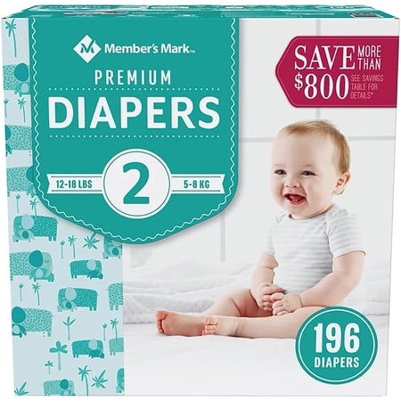Premium Baby Diapers, Size 2 (12-18 Pounds), 196 Count
