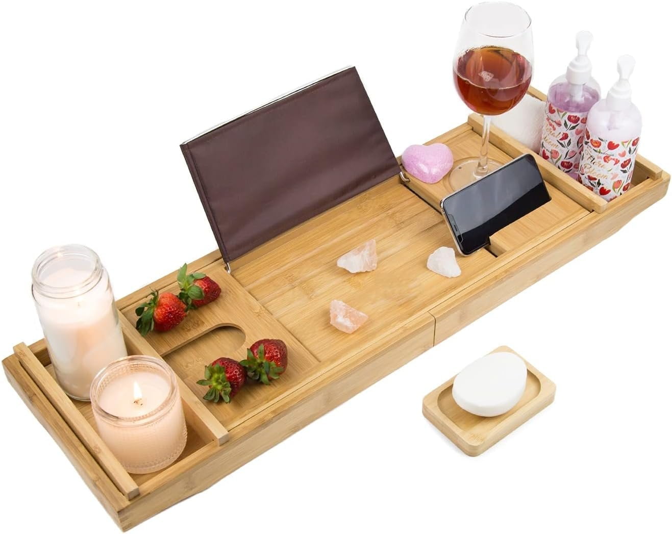 Premium Bamboo Bathtub Tray Caddy for Tub - Expandable Foldable Bath ...