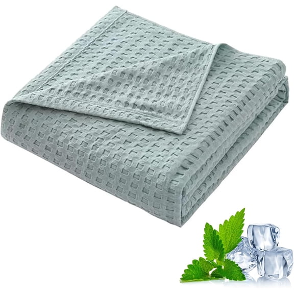 Premium Bamboo-Cotton Waffle Weave Blanket, Lightweight Throw Blanket for Hot Sleepers, Breathable Couch Sofa Comfort, Pre-Washed(Blue,M)