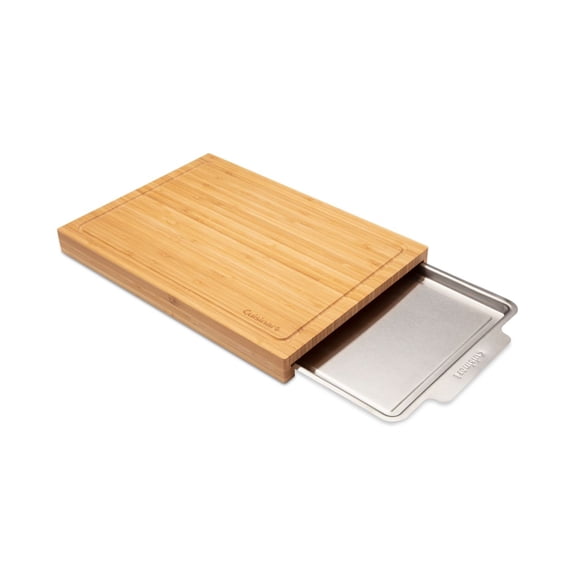 Premium Bamboo Cutting Board with Slide-Out Stainless Steel Tray