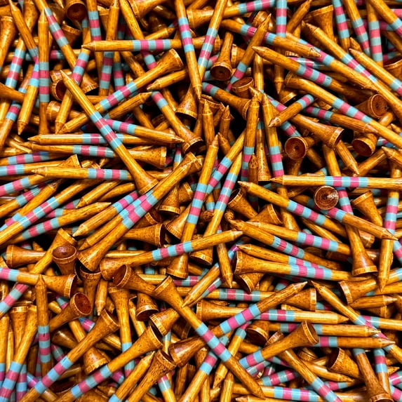 Premium Bamboo Golf Tees Dark Stain w/ Colored Stripes - 2.75" Length