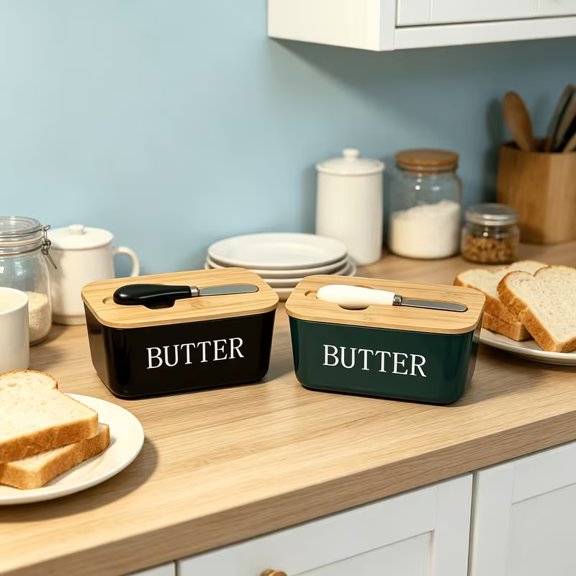 Premium Bamboo Lid Butter Box with Ceramic Handle - Moisture-Proof Storage for Butter, Cheese & Jam